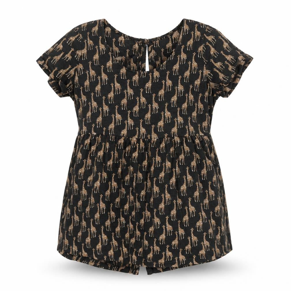 Fat Face Women’s Black Animal Print Blouse UK 8 Short Sleeve