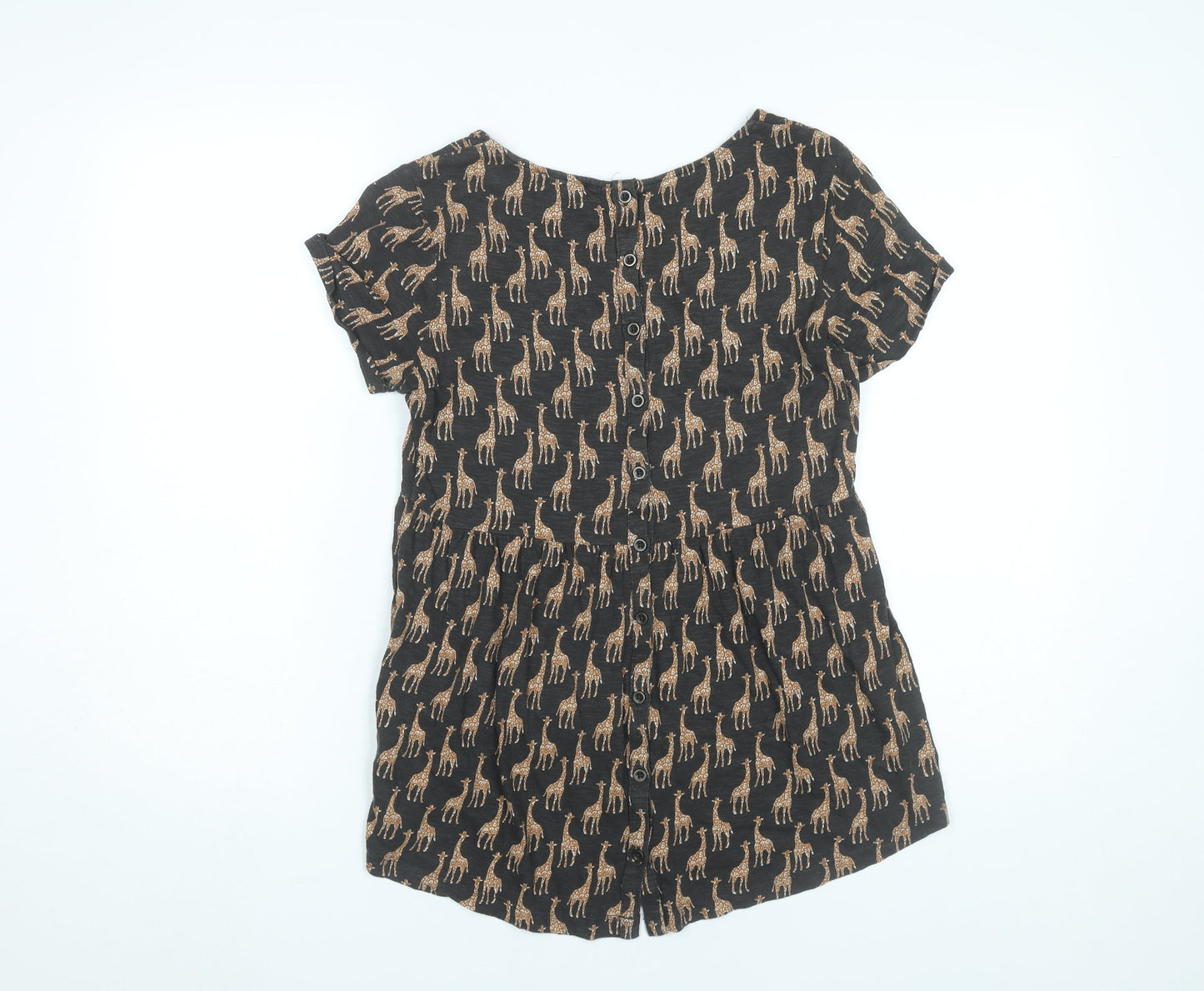 Fat Face Women’s Black Animal Print Blouse UK 8 Short Sleeve