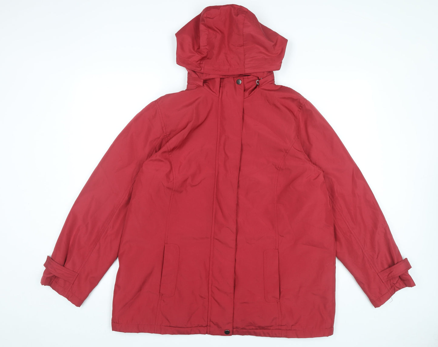 Bm Women’s Red Hooded Puffer Jacket Size M Mid-Length Polyester