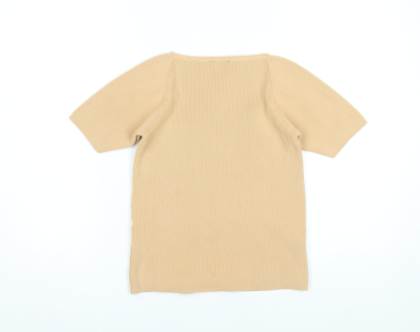 Fullamoda Women’s Beige Knit Square Neck Blouse M Short Sleeve