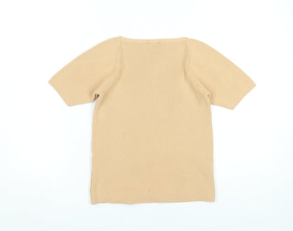 Fullamoda Women’s Beige Knit Square Neck Blouse M Short Sleeve