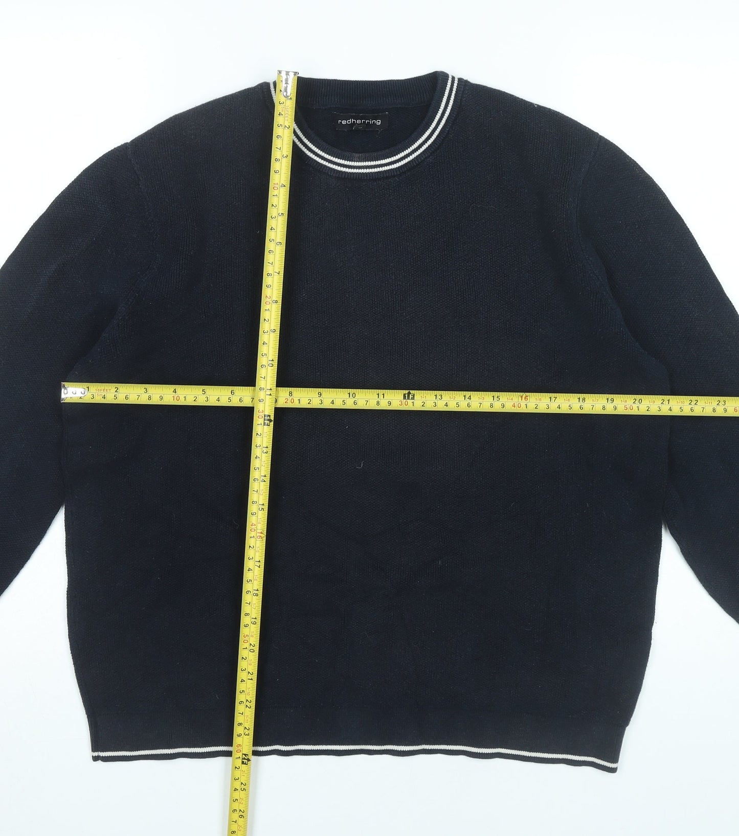 Red Herring Men’s Black Cotton Crew Neck Jumper Size L