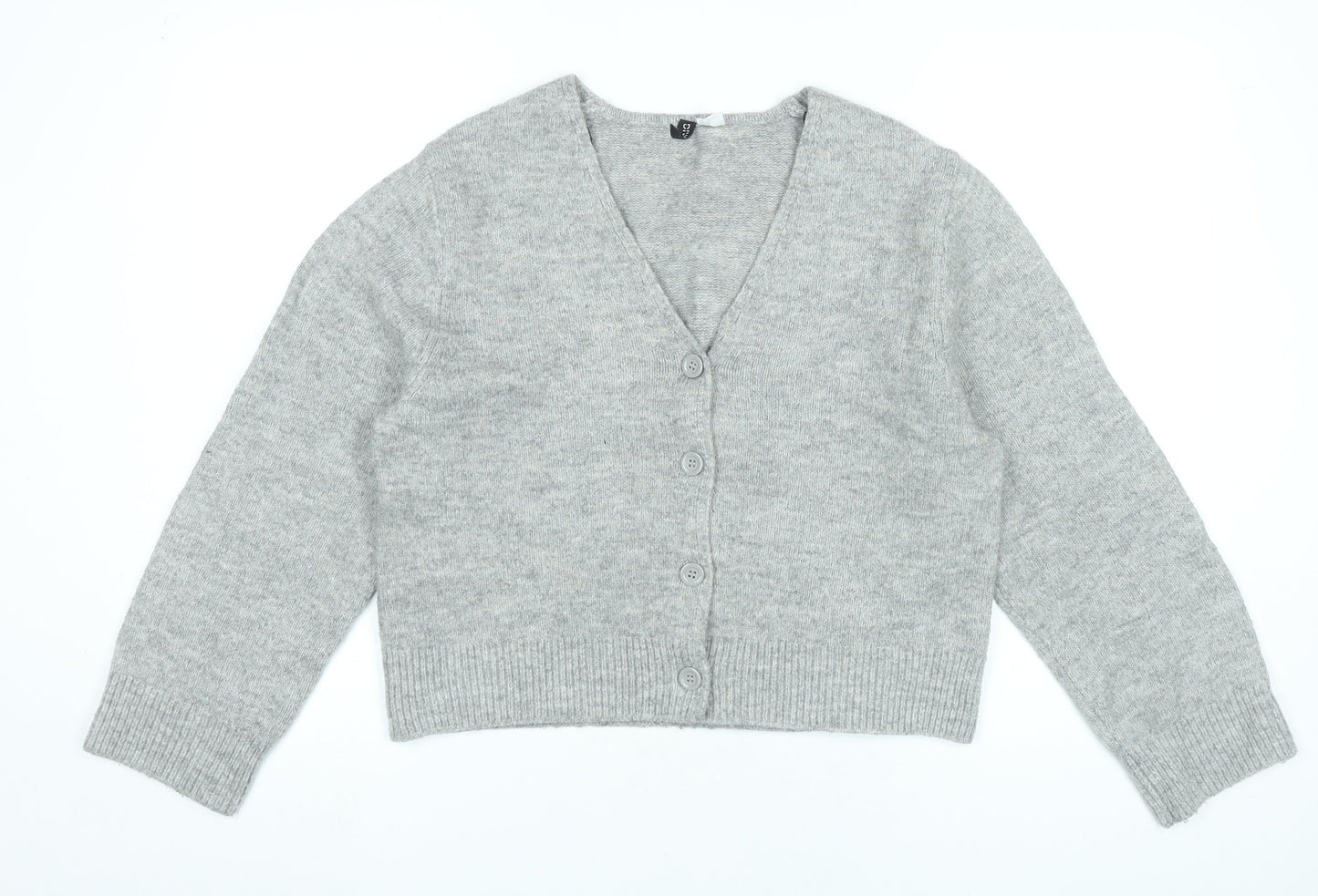 H&M Women Grey V-Neck Cardigan Jumper Long Sleeve Size S
