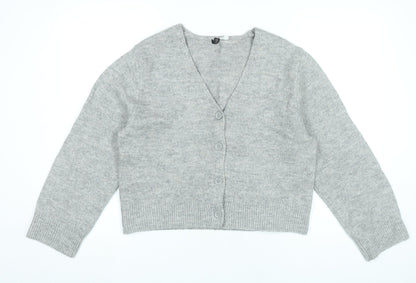 H&M Women Grey V-Neck Cardigan Jumper Long Sleeve Size S