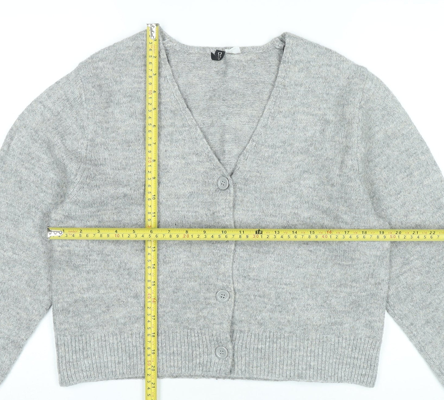 H&M Women Grey V-Neck Cardigan Jumper Long Sleeve Size S