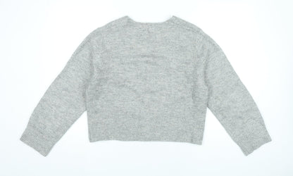 H&M Women Grey V-Neck Cardigan Jumper Long Sleeve Size S