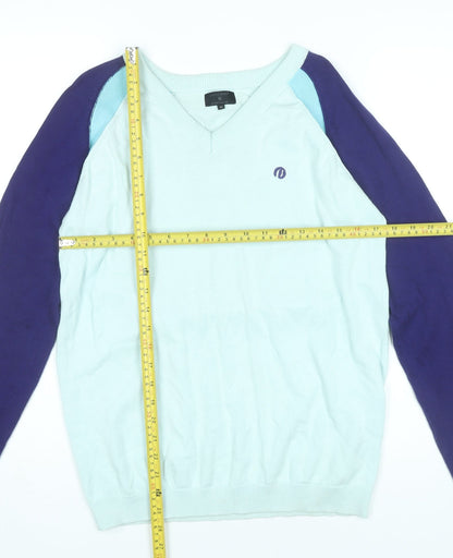 Jack & Jones Men’s Blue Purple Cotton V-Neck Pullover Jumper Size M