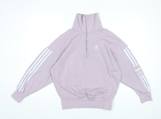 Adidas Womens Purple 1/2 Zip Sweatshirt UK 8 Cotton Blend Logo