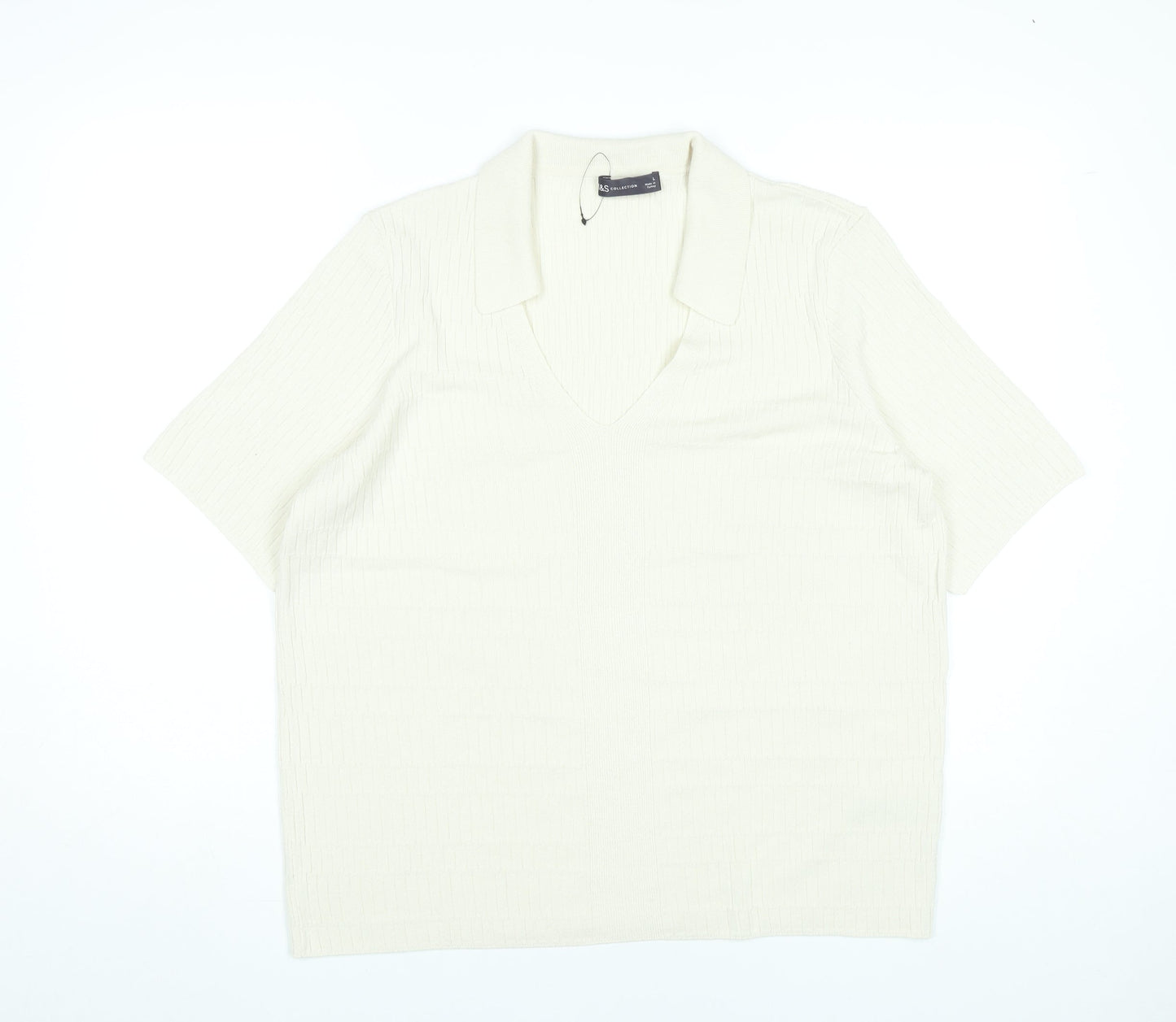 Marks and Spencer Men’s Ivory Polo Shirt L Knit Viscose Blend