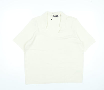 Marks and Spencer Men’s Ivory Polo Shirt L Knit Viscose Blend