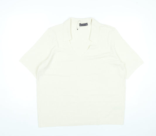 Marks and Spencer Men’s Ivory Polo Shirt L Knit Viscose Blend