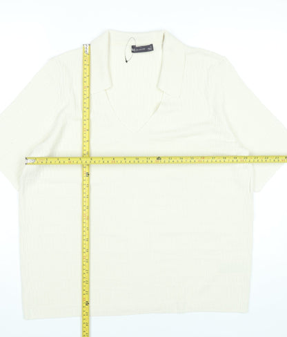 Marks and Spencer Men’s Ivory Polo Shirt L Knit Viscose Blend