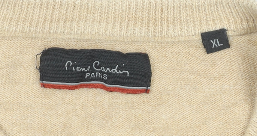 Pierre Cardin Mens Beige XL V-Neck Pullover Jumper Acrylic Knit