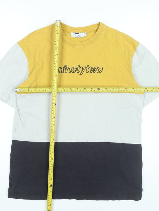 Topman Men's XS Yellow White Black Colourblock Retro T-Shirt