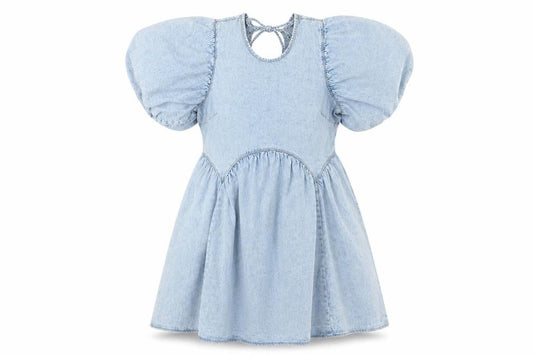 George Women’s Blue Puff Sleeve A-Line Cotton Denim Dress Size 8