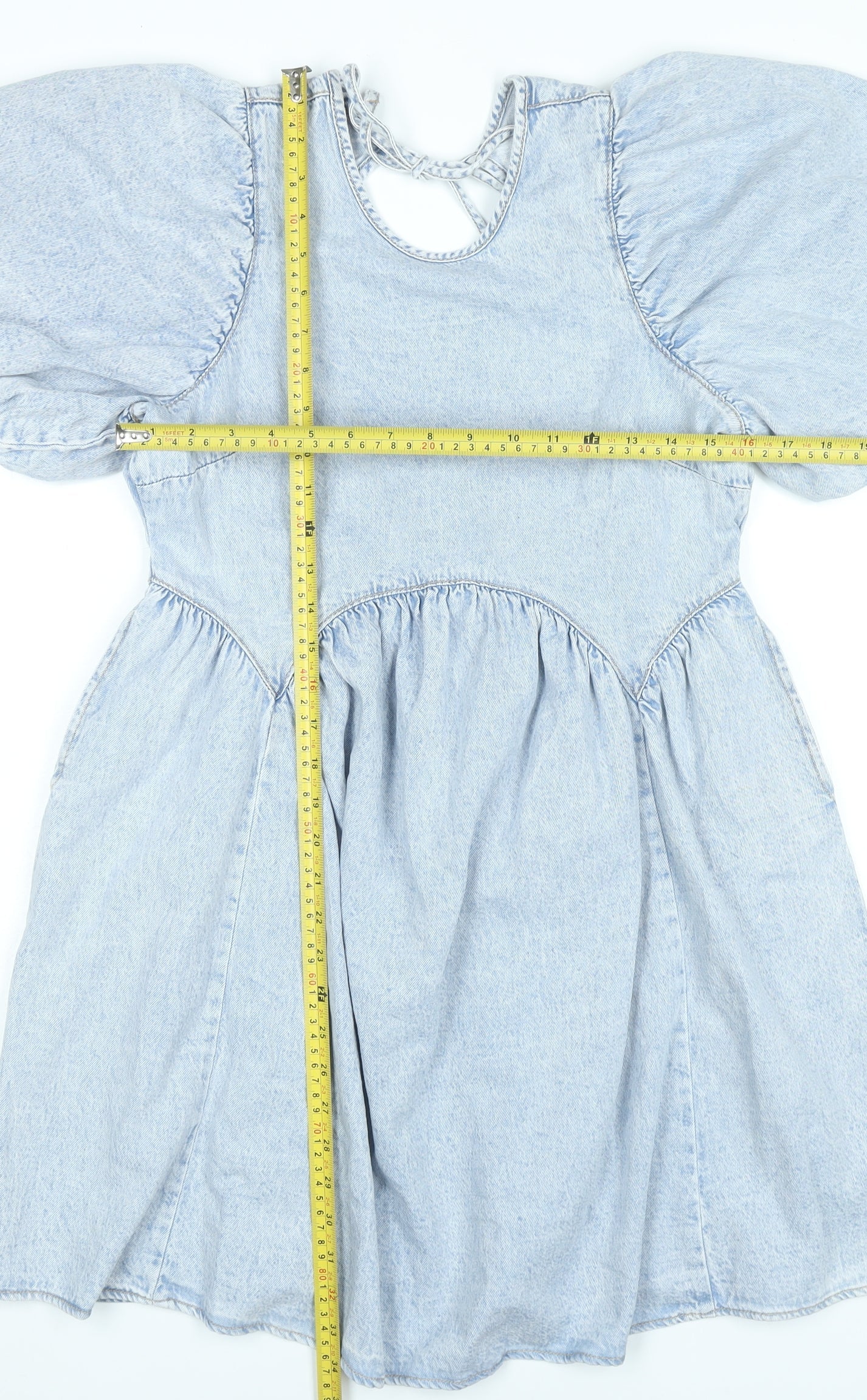 George Women’s Blue Puff Sleeve A-Line Cotton Denim Dress Size 8