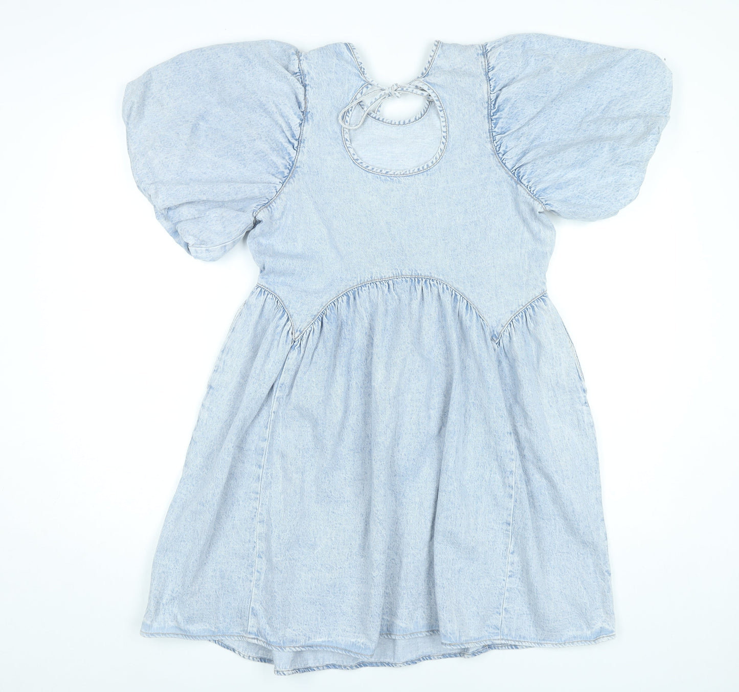 George Women’s Blue Puff Sleeve A-Line Cotton Denim Dress Size 8