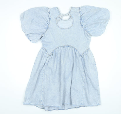 George Women’s Blue Puff Sleeve A-Line Cotton Denim Dress Size 8