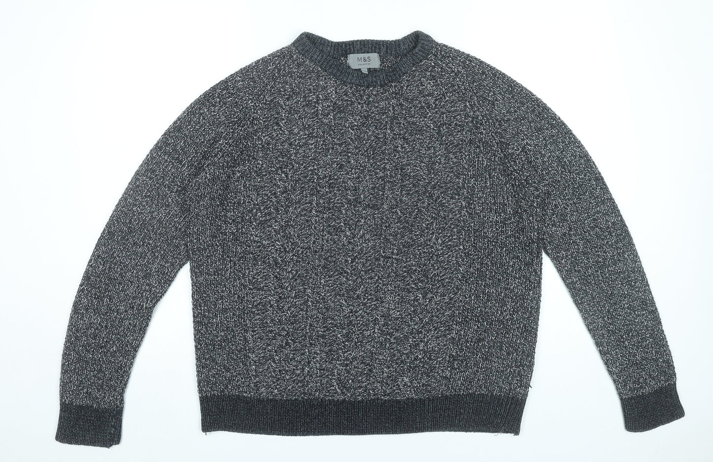 Marks and Spencer Mens Grey XL Cable Knit Crew Neck Jumper