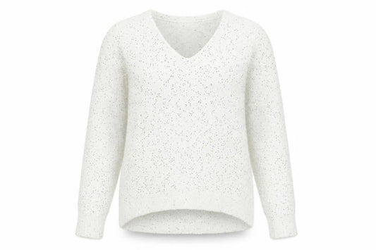 Oasis Womens White Sequin V-Neck Pullover Jumper Size S