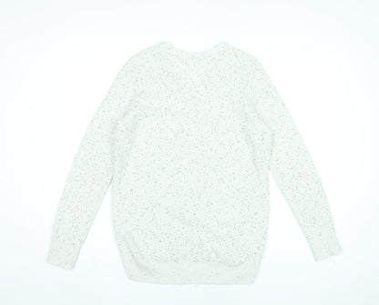 Oasis Womens White Sequin V-Neck Pullover Jumper Size S