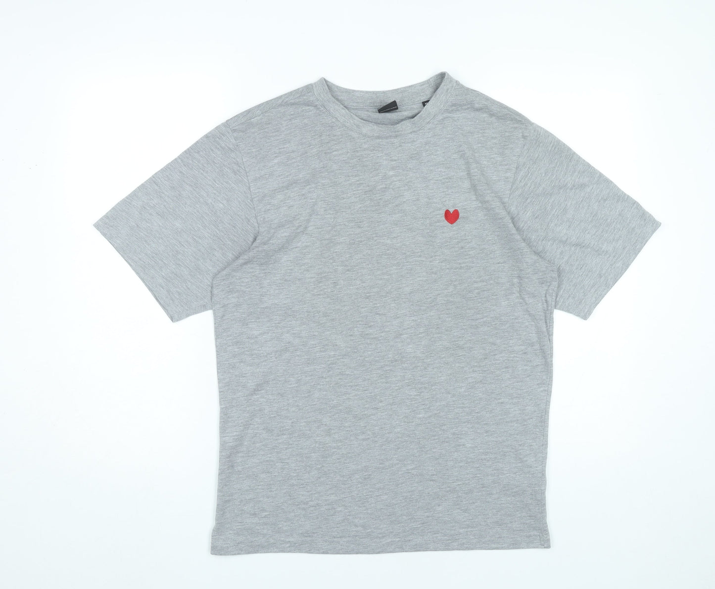 The Neighbour Goods Womens Grey Cotton Heart Embroidered T-Shirt M