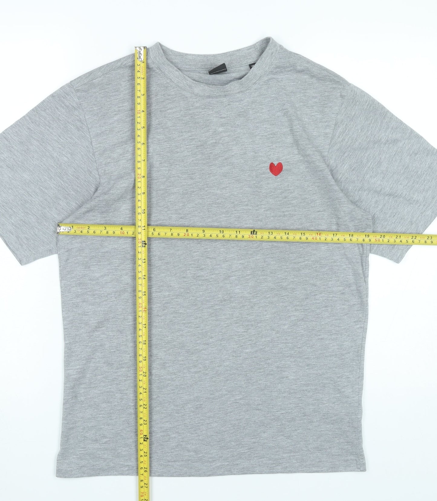 The Neighbour Goods Womens Grey Cotton Heart Embroidered T-Shirt M