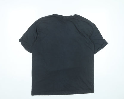 Bershka Women’s Black Graphic T-Shirt Size 12 Cotton Short Sleeve Top