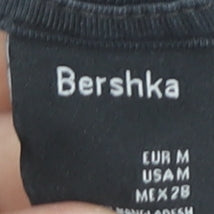 Bershka Women’s Black Graphic T-Shirt Size 12 Cotton Short Sleeve Top
