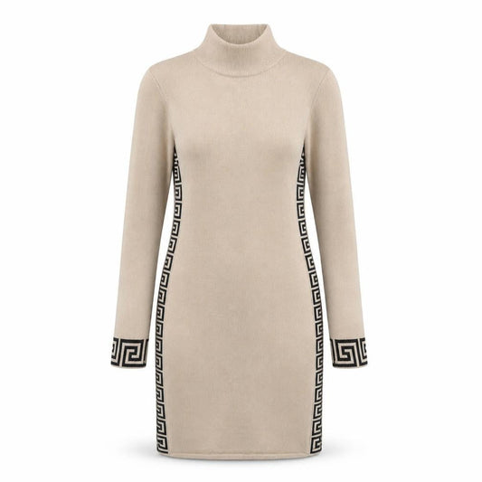Esther.H Women Beige Bodycon Knit Dress Roll Neck One Size