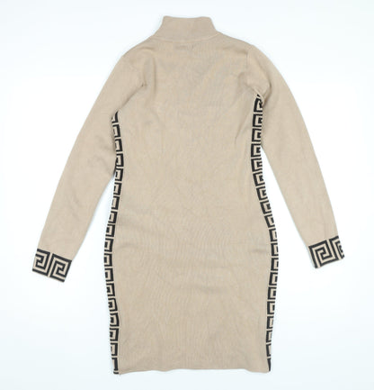 Esther.H Women Beige Bodycon Knit Dress Roll Neck One Size