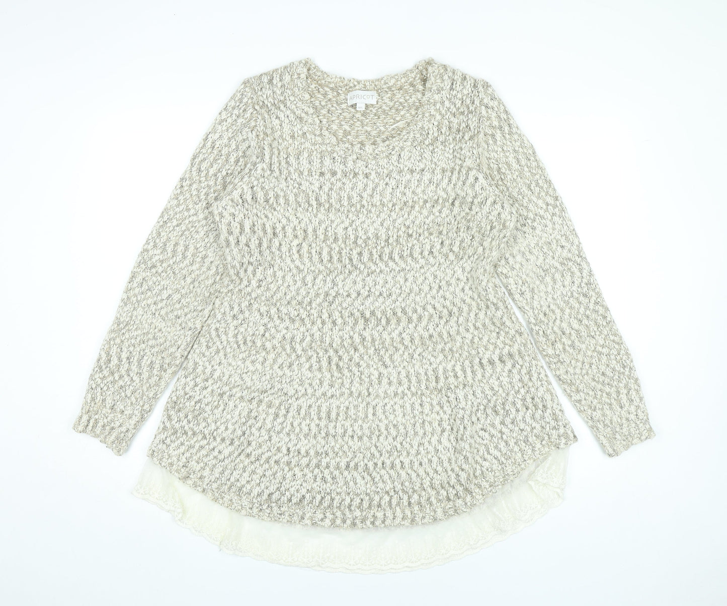 Apricot Women’s Beige Knit Jumper Dress M Long Sleeve Lace Hem