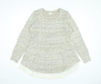 Apricot Women’s Beige Knit Jumper Dress M Long Sleeve Lace Hem