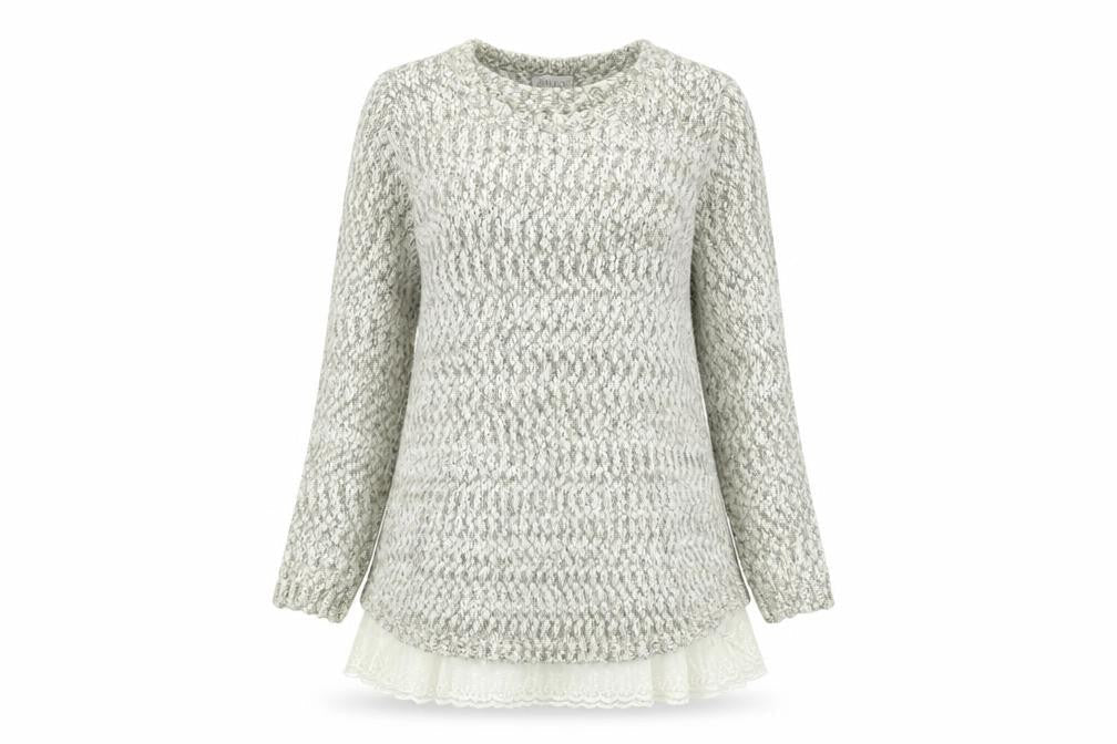 Apricot Women’s Beige Knit Jumper Dress M Long Sleeve Lace Hem