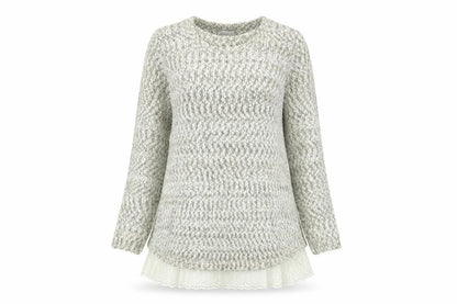Apricot Women’s Beige Knit Jumper Dress M Long Sleeve Lace Hem