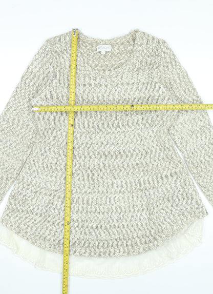 Apricot Women’s Beige Knit Jumper Dress M Long Sleeve Lace Hem
