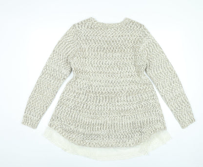 Apricot Women’s Beige Knit Jumper Dress M Long Sleeve Lace Hem