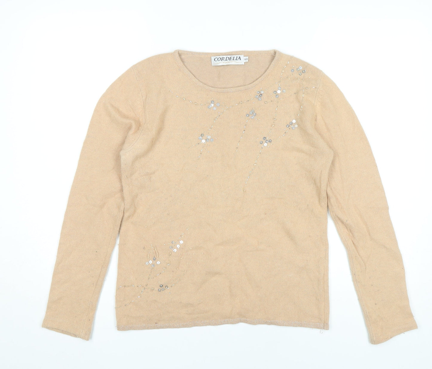 Cordelia Womens Beige Sequin Embellished Jumper Size 10 Pullover Knitwear