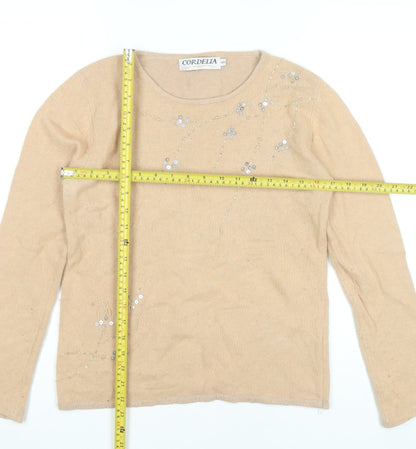 Cordelia Womens Beige Sequin Embellished Jumper Size 10 Pullover Knitwear