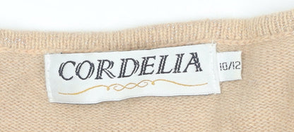 Cordelia Womens Beige Sequin Embellished Jumper Size 10 Pullover Knitwear
