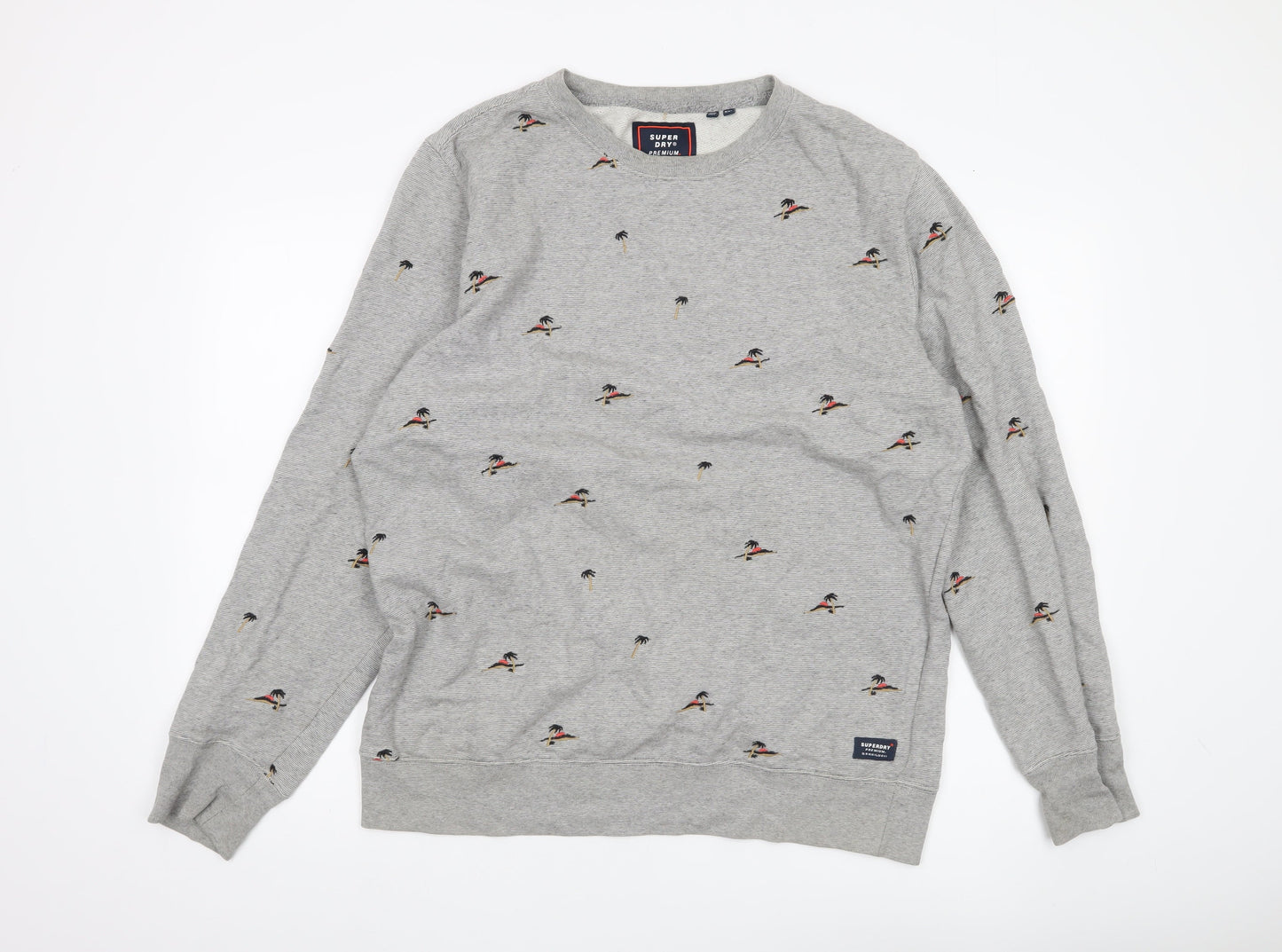 Superdry Men’s Grey 3XL Crew Neck Pullover Sweatshirt Embroidered