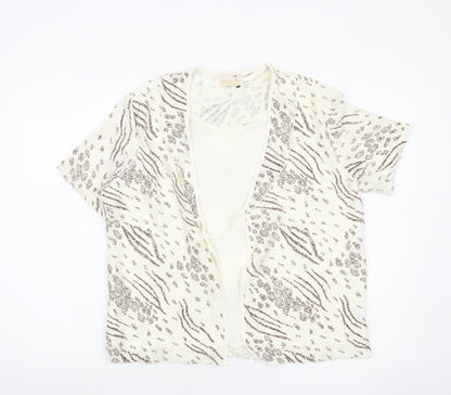 Jordama Women’s Beige Animal Print Lace Kimono Blouse L