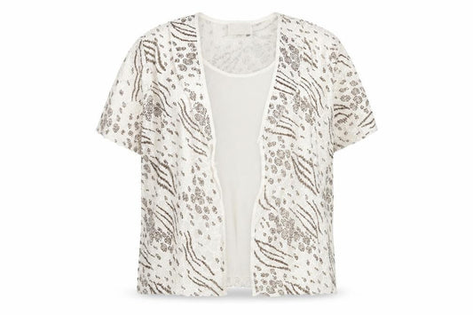 Jordama Women’s Beige Animal Print Lace Kimono Blouse L