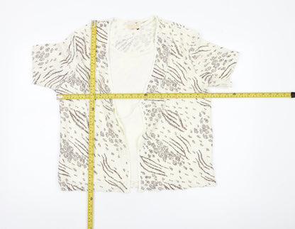 Jordama Women’s Beige Animal Print Lace Kimono Blouse L