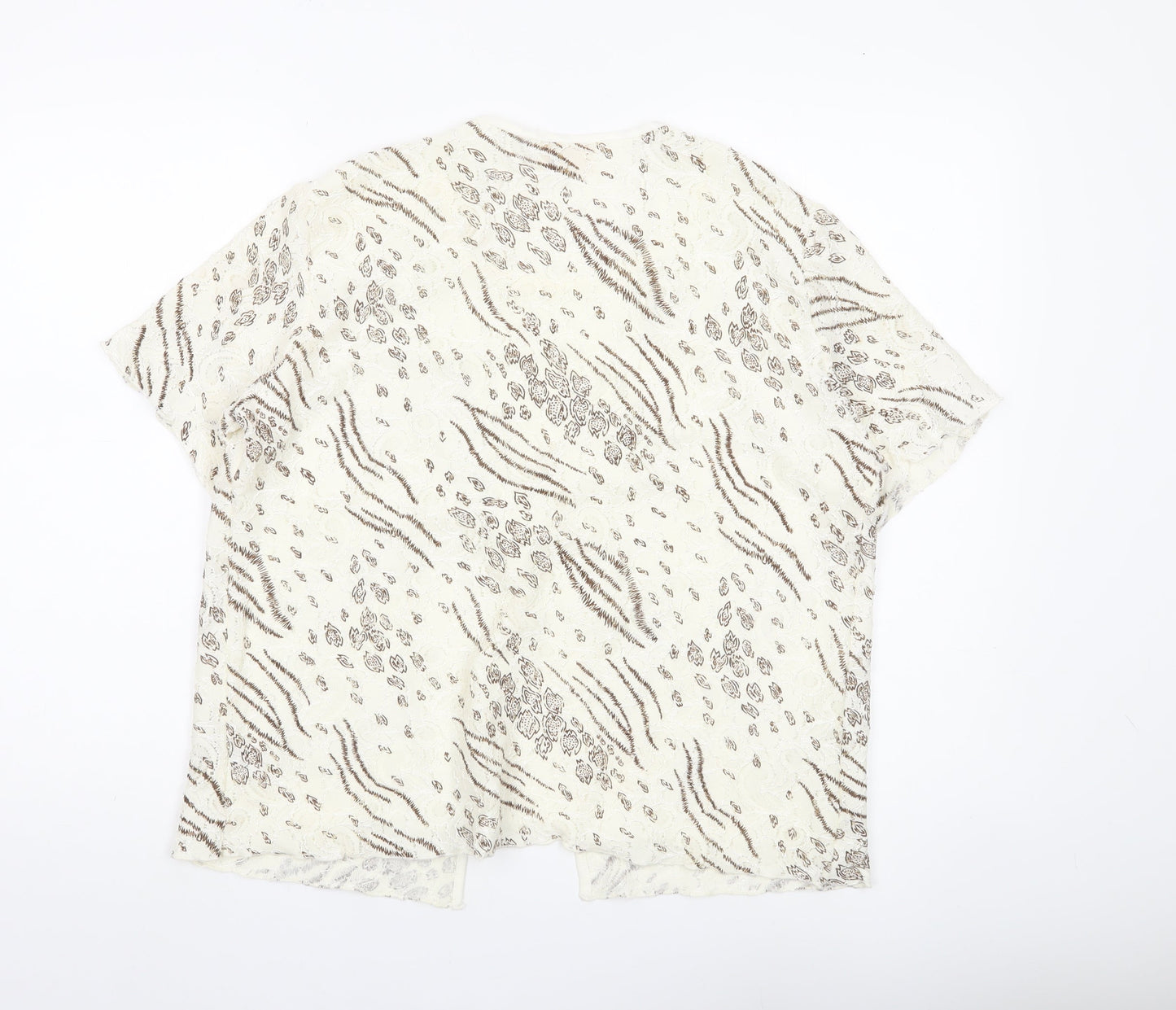 Jordama Women’s Beige Animal Print Lace Kimono Blouse L