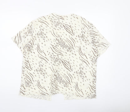 Jordama Women’s Beige Animal Print Lace Kimono Blouse L