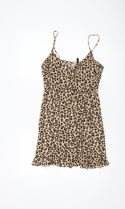 H&M Divided Women’s Beige Leopard Print Slip Dress UK 10