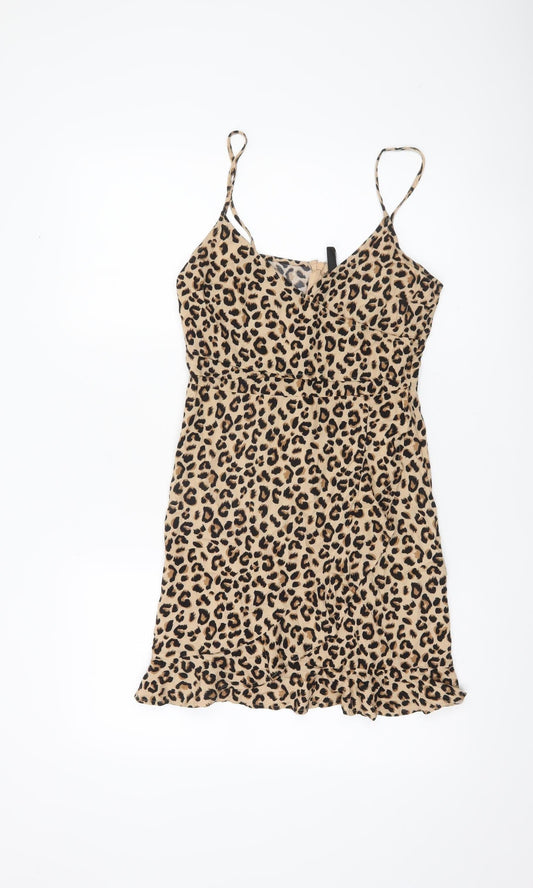 H&M Divided Women’s Beige Leopard Print Slip Dress UK 10