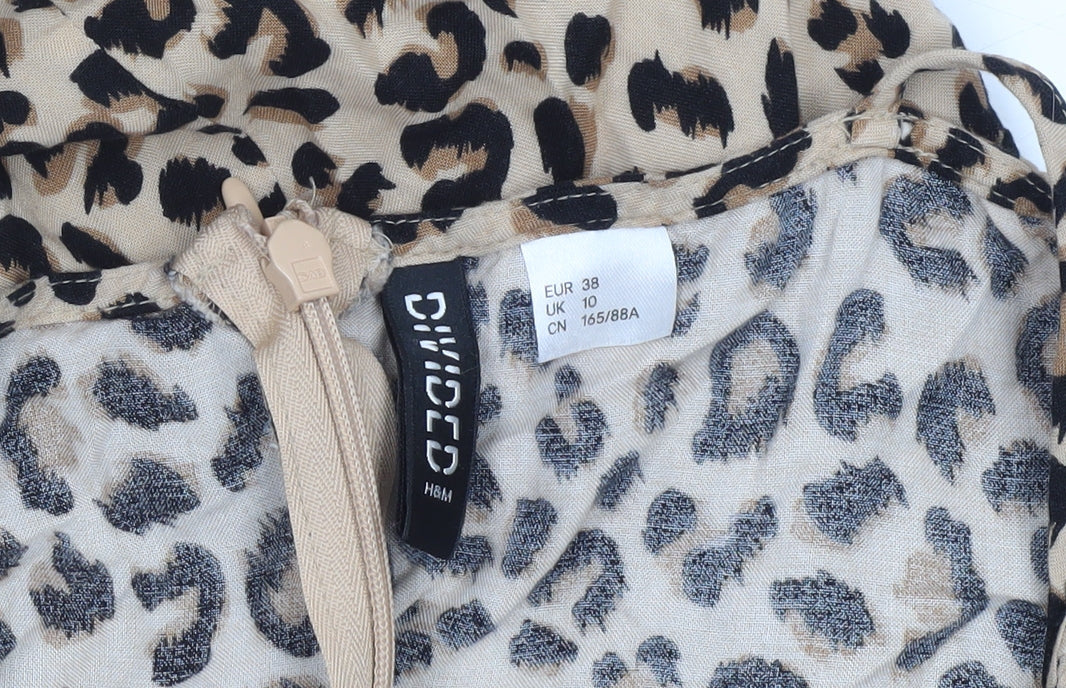 H&M Divided Women’s Beige Leopard Print Slip Dress UK 10