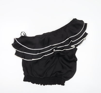 Red Herring Womens Black One Shoulder Ruffle Blouse Size 18